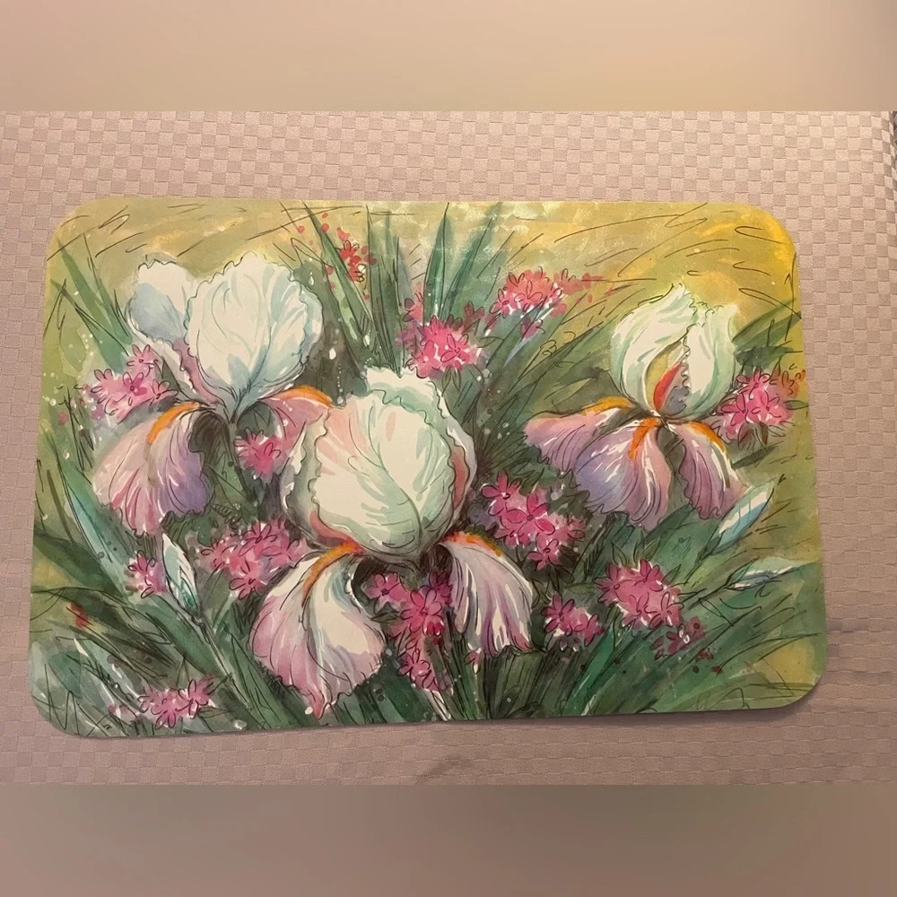 Vintage reusable country cottage/floral 15” x10” placemats by G. Galian in box.